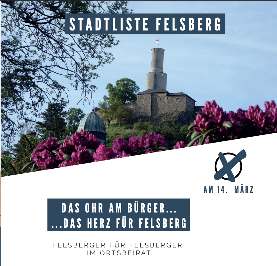 Flyer der Stadtliste Felsberg für die Ortsbeiratswahl 2021.