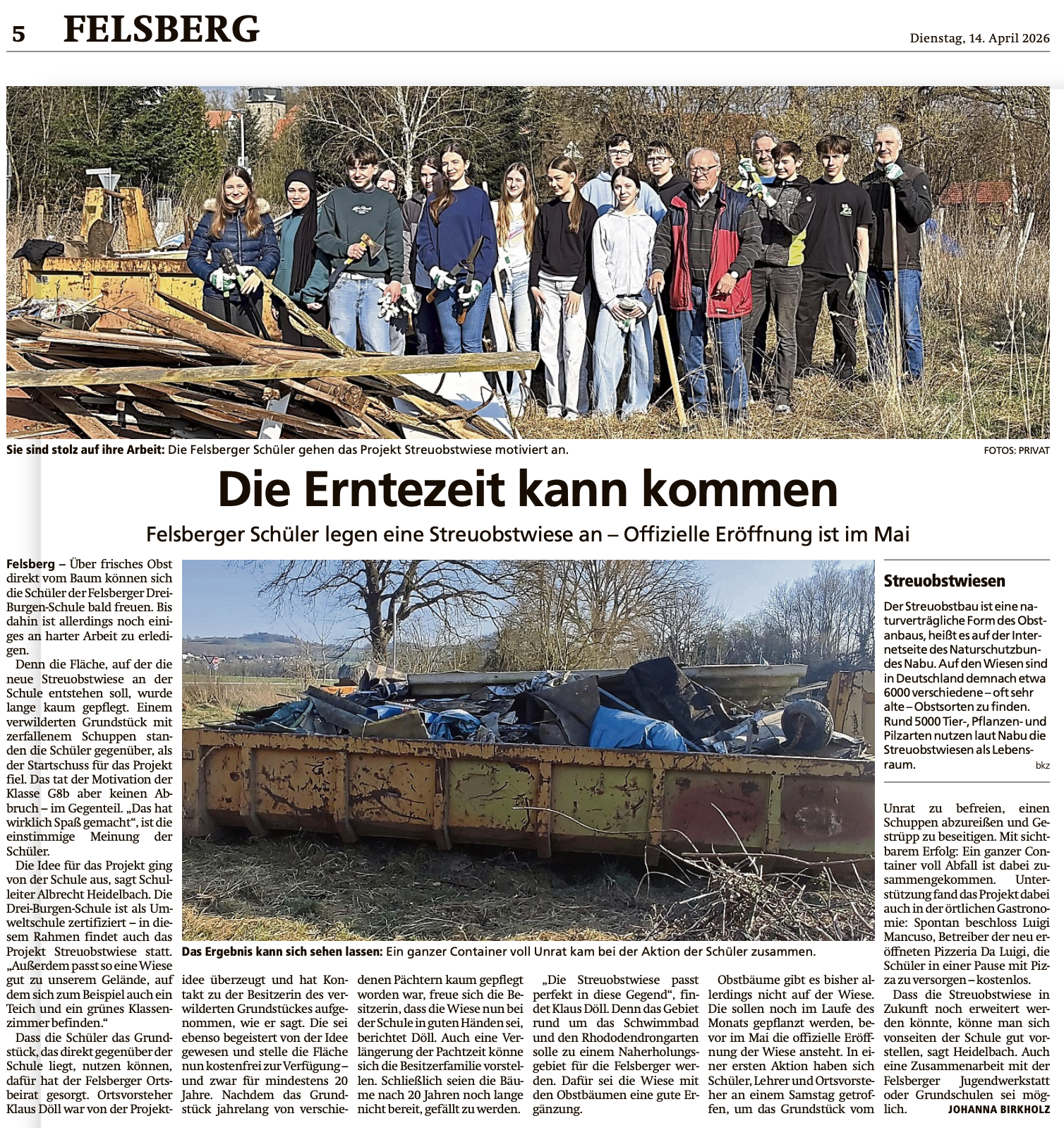 Streuobstwiese an der Drei-Burgen-Schule: Engagement für Natur und Gemeinschaft